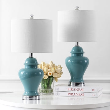 Qin 22" Ceramic/Iron Classic Cottage LED Table Lamp - JONATHAN Y